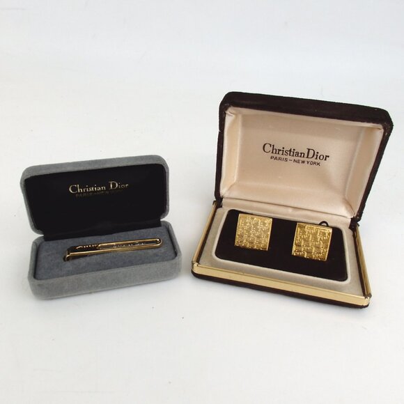 Authentic Christian Dior Tie pin & cufflinks set metal [Used] - Picture 1 of 6